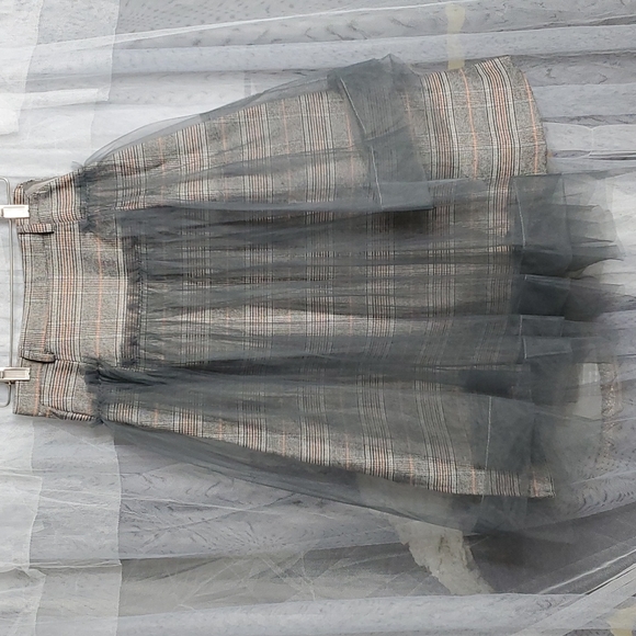 High Fashion Asymmetrical Tulle Plaid Wool Skirt MED Grey&Red - Picture 4 of 6